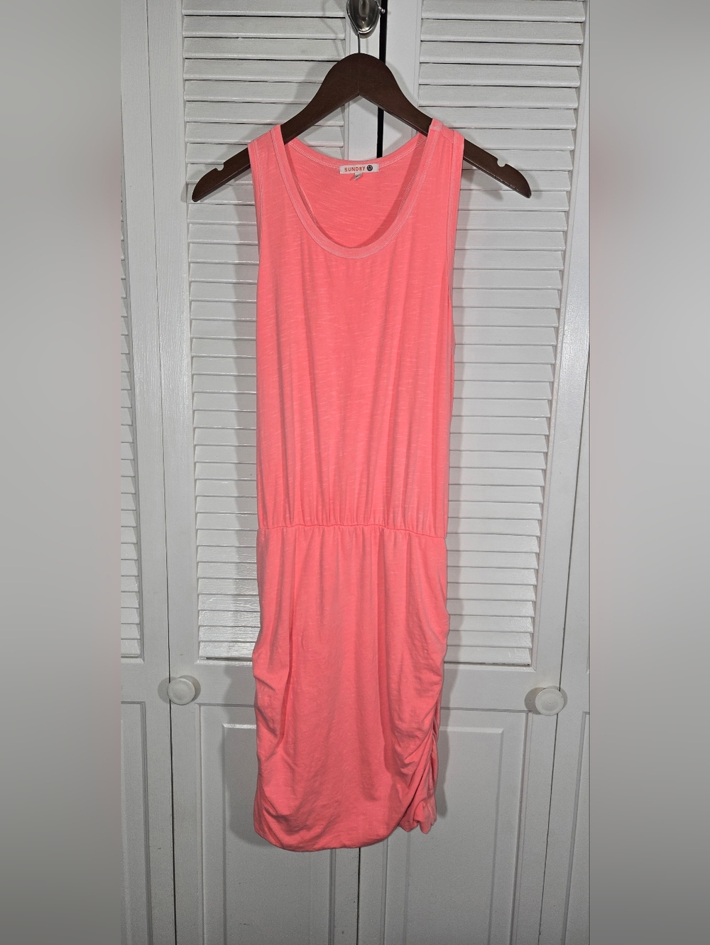 Sundry Ruched Pink Jersey Material Racerback Tank Dress Scoop Neck Sz 2